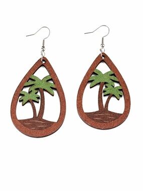 Tropical Palm Tree 🌴 Wood Earrings NEW !